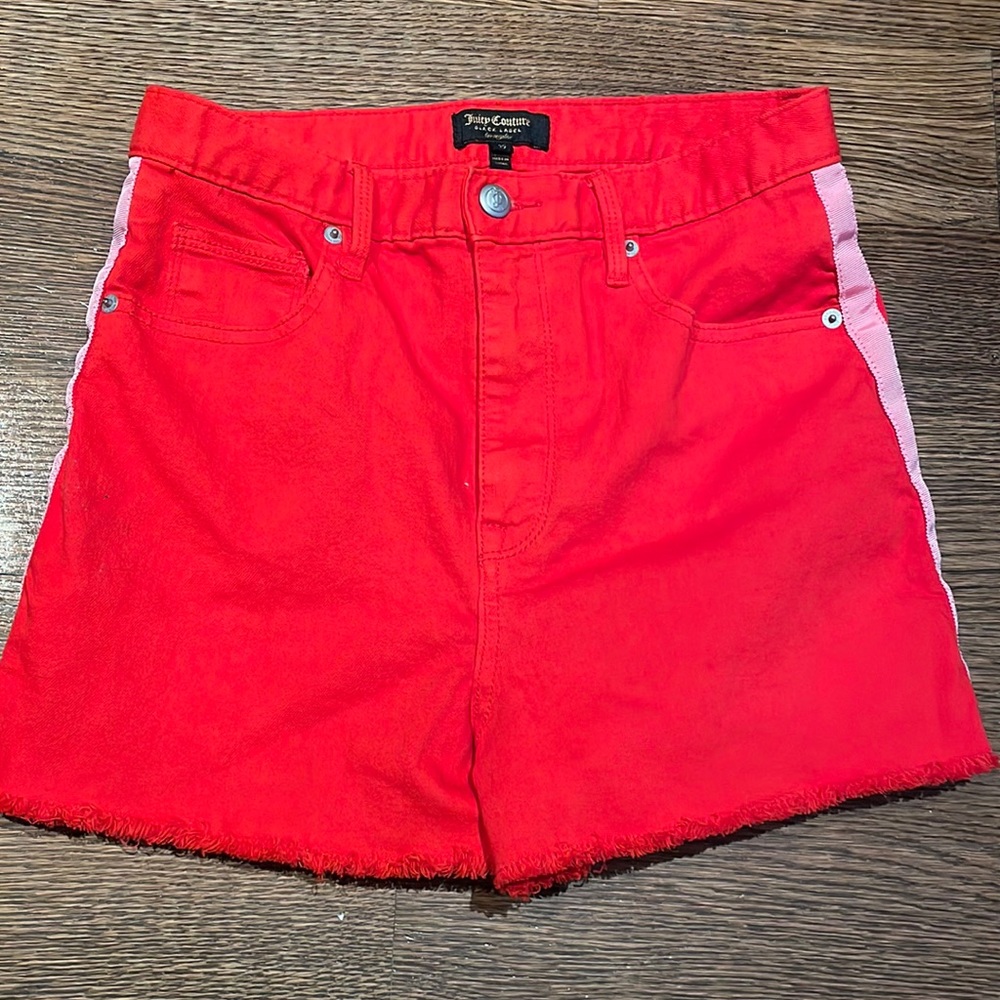 Juicy Couture Red Denim Cutoff Shorts Pink Stripe